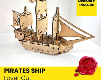 Pirates Ship 3D model Puzzle Laser Cut Svg Dxf vector Easy for Cut, Svg File for Cnc Router Glowforge Circut ,Wooden puzzle,toy game,digital