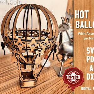 3D Heißluftballon v2 SVG Laser cut Datei Holz Lampe Ballon svg - Dxf 3d Model Holz Kit digitaler Lichtballon CNC cut eps Lampe Lampenschirm vektor