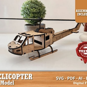 Helicopter 3D model Puzzle Laser Cut Svg Dxf vector Easy for Cut, Svg File for Cnc Router Glowforge Circut ,Wooden puzzle,toy game,digital