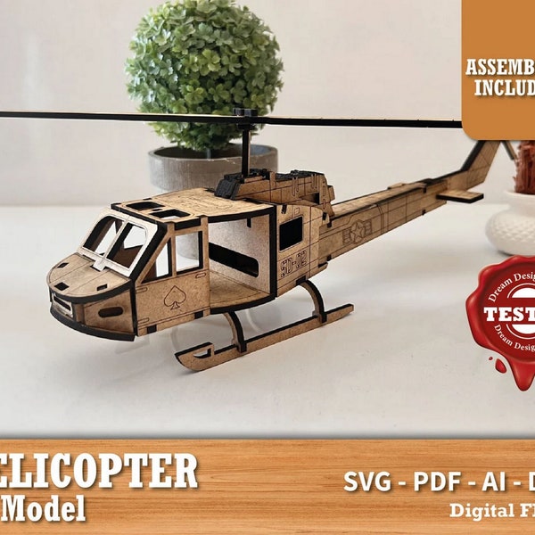 Helicopter 3D model Puzzle Laser Cut Svg Dxf vector Easy for Cut, Svg File for Cnc Router Glowforge Circut ,Wooden puzzle,toy game,digital