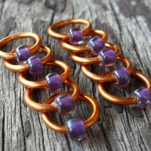 Dangle Free Knitting Stitch Markers Purple Rosaline Copper Wire Choose Ring Size and Quantity image 4