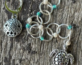 Turtle Sand Dollar Silver Tone 10 Row Knitting Counter Removable Stitch Marker Fits Needles Up To 5.5mm