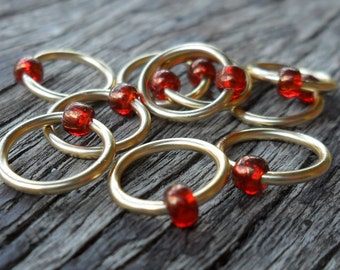 Dangle Free Knitting Stitch Markers African Sunset Seed Beads Brass Rings Choose Ring Size and Quantity