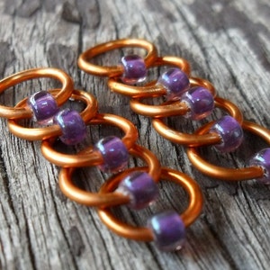 Dangle Free Knitting Stitch Markers Purple Rosaline Copper Wire Choose Ring Size and Quantity image 2