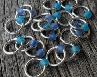 Choose Size Dangle Free Knitting Stitch Markers Anti Tarnish Silver Tone Dark Blue Teal Green Set of 20 Snag Free