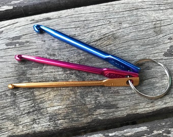 Crochet Hooks on Keyring…Set of Three. 3mm, 4mm, and 5mm.