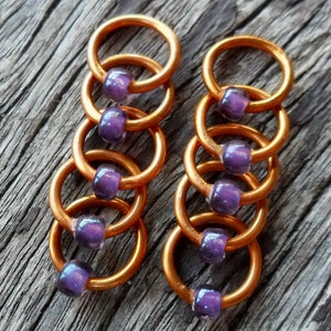 Dangle Free Knitting Stitch Markers Purple Rosaline Copper Wire Choose Ring Size and Quantity image 5