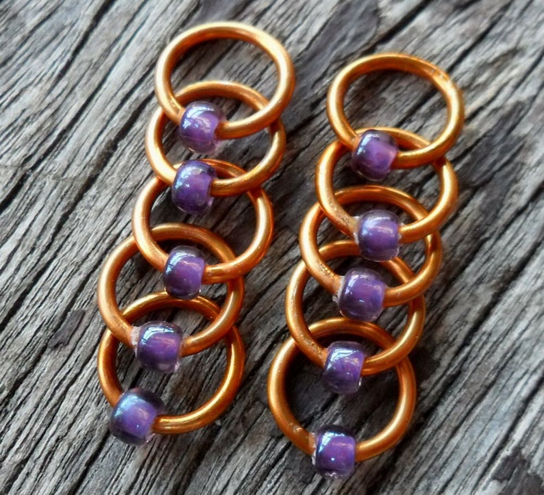 Dangle Free Knitting Stitch Markers Purple Rosaline Copper Wire Choose Ring Size and Quantity image 5