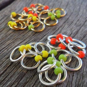 Choose Size and Wire Colour Dangle Free Knitting Stitch Anti Tarnish Markers Orange, Yellow, Green Set of 15 Snag Free image 1