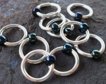 Dangle Free Knitting Stitch Markers Midnight Blue Iris Choose Ring Size and Quantity