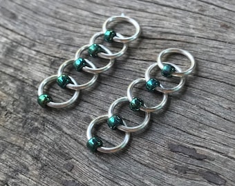 Dangle Free Knitting Stitch Markers Metallic Green Silver or Bare Copper Wire