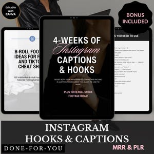 Hooks & Captions | 4 Weeks Content | Done For You | For Social Media, Instagram Reel  PLR, MRR, Instagram Captions, DFY Instagram Hooks