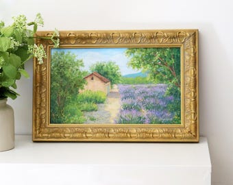 Framed Lavender Field Oil Painting - French Countryside Impressionist Wall Art