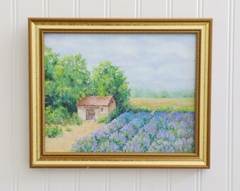 Lavender Field Painting - Original Oil Painting - Small Framed Artwork - French Countryside Art - Provence Impressionist Landscape