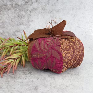 Fall Tapestry Pumpkin: Brown Burgundy and Gold Table Decor