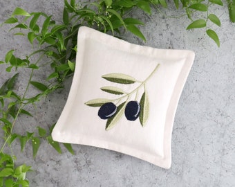 Embroidered Lavender Sachet - French Linen Sachet - Embroidered Olive Branch - French Provence Style Sachet