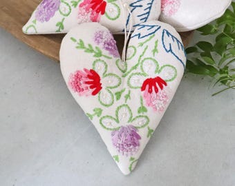 Embroidered Heart Lavender Sachet - Vintage Embroidered Textile - Gift for Her