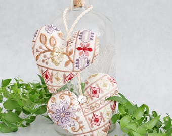 Connected Heart Lavender Sachets - Floral Embroidery