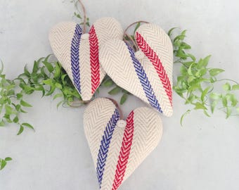 Lavender Sachet Heart: Red White and Blue Grain Sack Decor