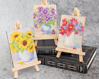 Mini Floral Oil Painting - 3x4 Original Flower Artwork on Canvas