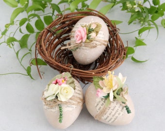 Decorated Eggs - Pastel Easter Decor - Paper Flower Bouquets - Spring Basket Filler - Tabletop Decor