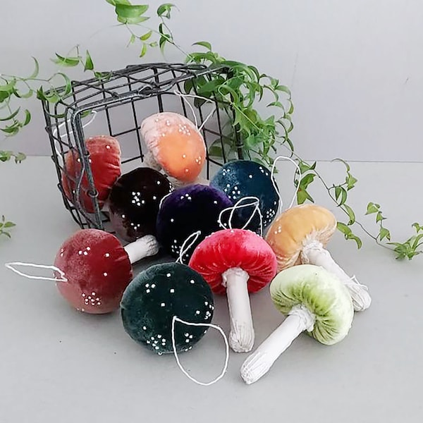 Small Velvet Button Mushroom - Fiber Art Ornament - Mushroom Ornament - Handmade Fungi