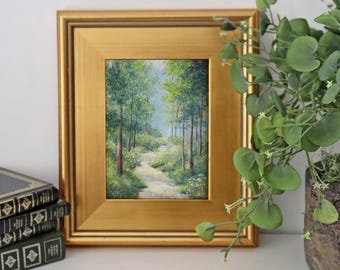 Original 6x8 Framed Oil Painting - Impressionist Woodland Landscape, Forest Nature Art