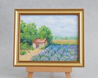 Lavender Field Painting - Original Oil Painting - Small Framed Artwork - French Countryside Art - Provence Impressionist Landscape