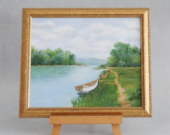 Original Oil Painting - Framed Landscape 10x12 - Impressionist Painting - River Scene Art - Calm Landscape/Water Art