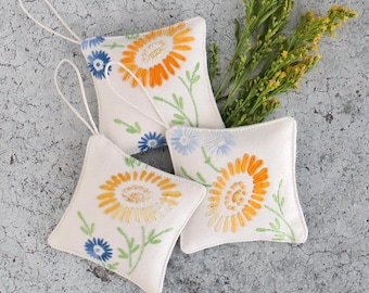 Petite Lavender Sachets - Vintage Hand Embroidery, Set of Three