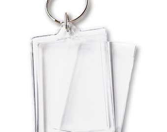 Llavero rectangular de acrílico transparente para insertar fotos - Elija la cantidad: 5 unidades / 10 unidades.