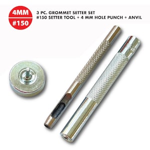 6mm (#400) Eyelet Setter, Grommet Punch Set, Leather, Fabric Installation Tool Kit -- 3 pcs
