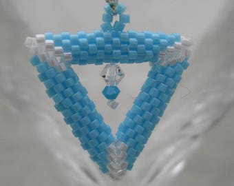 Earrings: Turquoise Peyote Stitch Triangles + Swarovski Crystals, Sterling Silver Ear Hooks