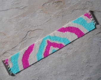 PATTERN: 2-Drop Even Count Peyote Stitch Bracelet, "Undulation", 3 Colors, Geometric