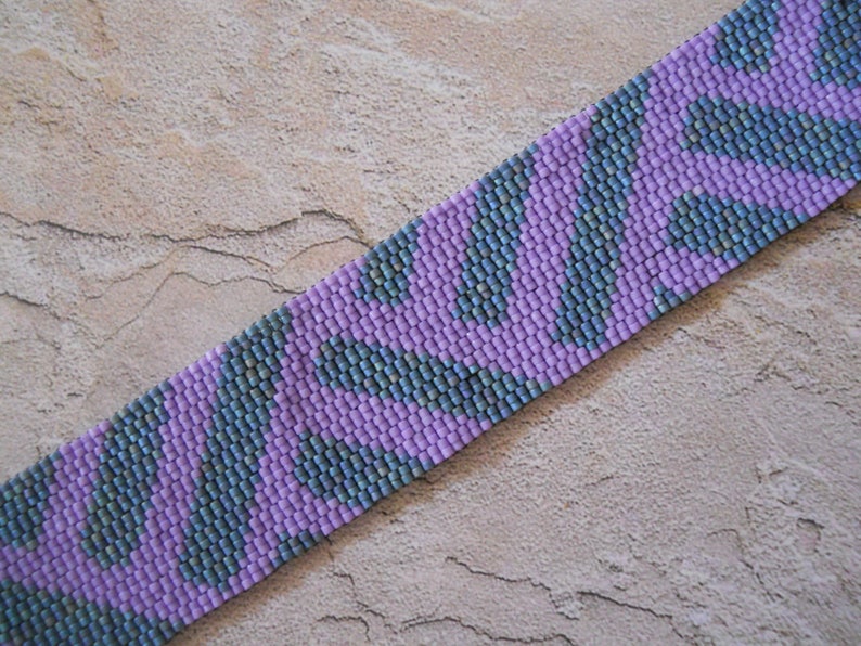 Beaded Cuff Bracelet, Teal & Lilac Peyote Stitch image 4