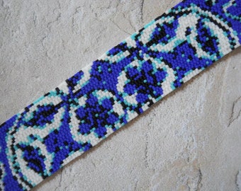 PATTERN: 2-Drop Even Count Peyote Stitch, Turkish Tile Floral Design, 4 colors, Instant Download