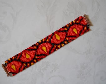 PATTERN: 2-Drop Even Count Peyote Stitch Bracelet, "Boho Fabric", 4 Colors