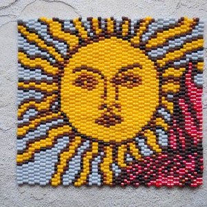 PATROON: Peyote-steek met 2 druppels, kleine muurhanger, "Tarot Sun", 6 kleuren