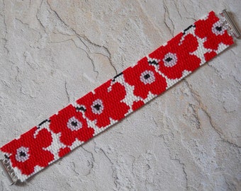 PATTERN: 2-Drop Even Count Peyote Stitch Bracelet, Marimekko Poppies, Narrower Version