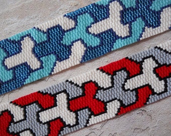 PATTERN: 2-Drop Even Count Peyote Stitch Bracelet, Interlocking Motif, 4 Colors