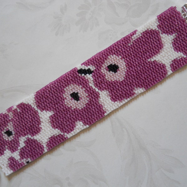 PATTERN: 2-Drop Even Count Peyote Stitch Bracelet, Marimekko Flowers, Instant Download