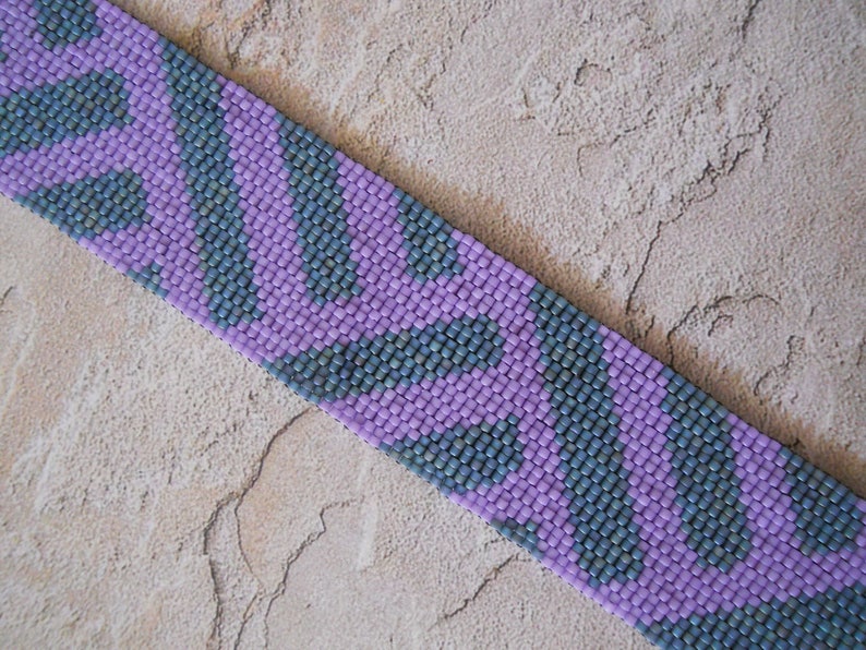 Beaded Cuff Bracelet, Teal & Lilac Peyote Stitch image 6