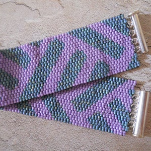 Beaded Cuff Bracelet, Teal & Lilac Peyote Stitch image 1