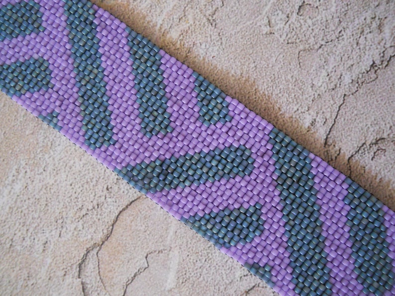 Beaded Cuff Bracelet, Teal & Lilac Peyote Stitch image 5