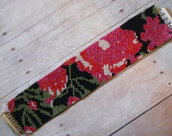 PATTERN: Even Count Peyote Stitch Cuff Bracelet, Floral Design, Instant Download