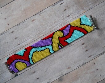 PATTERN: 2-Drop Even Count Peyote Stitch Bracelet, Retro, "Bold Abstract", 5 Colors