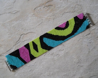 PATTERN: 2-Drop Even Count Peyote Stitch Bracelet, Retro Trippy Motif, 4 Colors