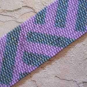 Beaded Cuff Bracelet, Teal & Lilac Peyote Stitch image 3