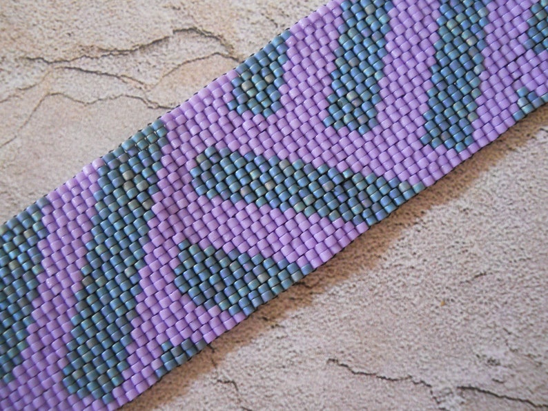 Beaded Cuff Bracelet, Teal & Lilac Peyote Stitch image 3