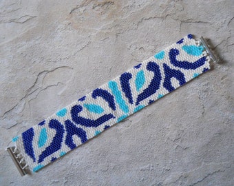 PATTERN: 2-Drop Even Count Peyote Stitch Bracelet, "Moroccan Tile", 3 Colors, Fundraiser